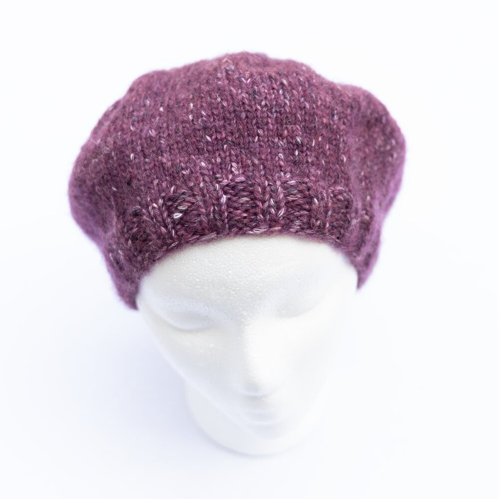 Merlot Heathered Tweed Beret Beanie Tam Slouchy Hat